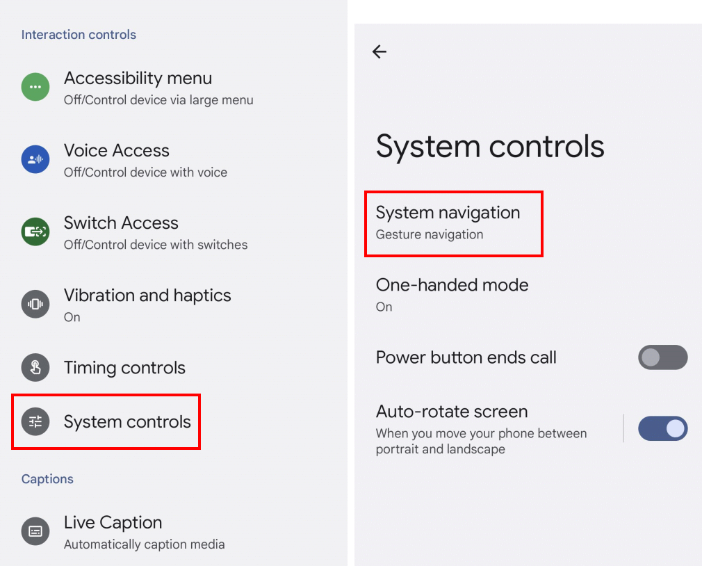 Tap System controls then System navigation